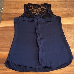 Express Navy Tank Top Black Lace Size Small - Women | Color: Blue | Size: XS